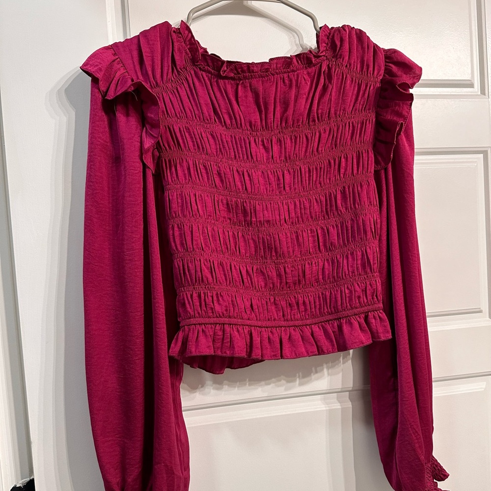 Ruffled Smocked Magenta Blouse